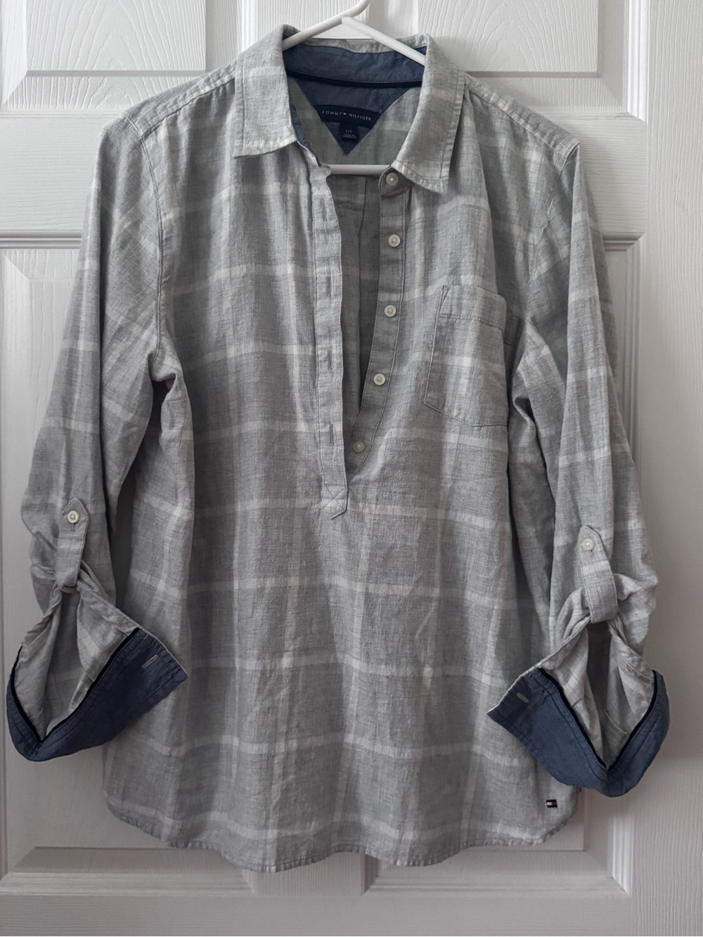 Tommy Hilfiger Women’s Gray Plaid Button-Front Tunic